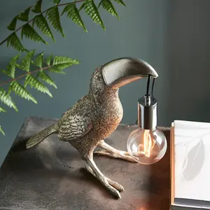 Vintage Silver Toucan Table Light - Resin Figure - Chrome Plated Lamp Holder