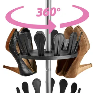 Shoe Rack - storage carousel, 8 rotating tiers for 96 shoes, height-adjustable clamping mechanism - black