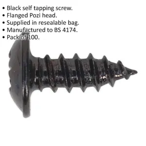 100 Pack of 3.5 x 10mm Self Tapping Black Screws with Flanged Pozi Head