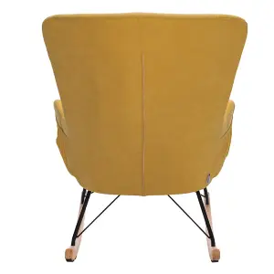 Yellow Linen Upholstered Rocking Armchair with Pocket