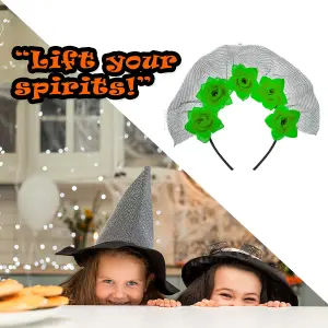 Halloween Veil Headband 5 Roses Design Halloween Party, Trick or Treat  Green