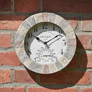 Stonegate Garden Wall Clock & Thermometer Resin Indoor Outdoor Home Decor