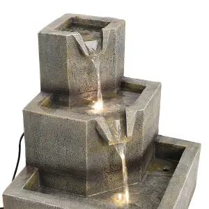 Multi Tier Modern Rockery Water Feature Garden Decor Resin Solar Powered Water Fountain with LED Lights