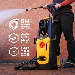 TOUGH MASTER Pressure Washer 140 Bar 1800W Compact Portable for Patio, Car, Garden