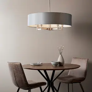 Matt Nickel Multi Arm Ceiling Pendant Light & Grey Shade 5 Bulb Hanging Fitting