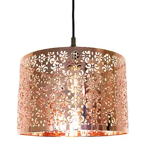 Marrakech Designed Shiny Copper Metal Pendant Light Shade with Floral Decoration