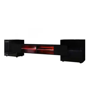 Merano Wide TV Unit with Storage & Led Lighting - Black Gloss / Black Matt