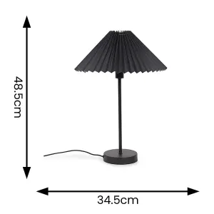 ValueLights Akira Black Metal Table Lamp with Pleated Lampshade - LED Bulb Included