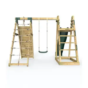 Rebo Wooden Pyramid Climbing Frame with Swings and 8.7ft Water Slide - Angel