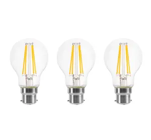 60w Equivalent LED Traditional Looking Filament Light Bulb A60 GLS B22 Bayonet 4.5w LED - Warm White - Pack of 3