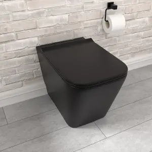 Nes Home Rimless Square Back To Wall Toilet Pan & Soft Close Seat Matte Black