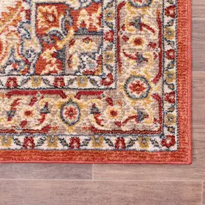 Terracotta Traditional Bordered Floral Persian Rug for Dining Room-120cm X 170cm