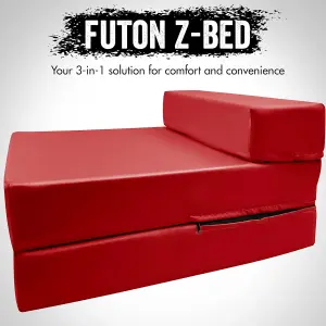 Fold Out Single Z Bed Futon Sofa Chair Mattress - Red