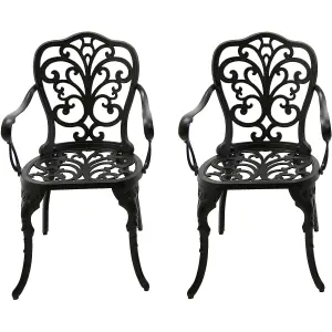 Centurion Supports Bangui Black 2-Large Garden and Patio Chairs with Armrests in Cast Aluminium