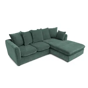 Lucas Water Repellent Velvet Chenille Right Facing Corner Sofa in Jungle Green