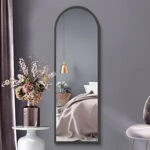 MirrorOutlet Arcus - Black Framed Arched Leaner/ Wall Mirror 63" X 21" (160CM X 53CM)