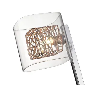 Luminosa Spring 3 Light Floor Lamp Mesh Chrome, Copper and Glass, G9