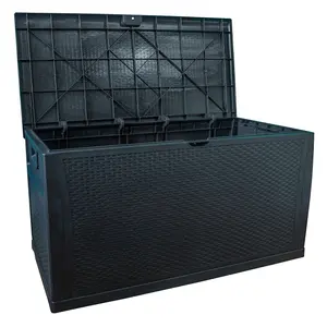 Black Rattan Style Outdoor Storage Box - Weatherproof Storage Chest for Garden Equipment - H63 x W120 x D61cm, Large 461L Capacity