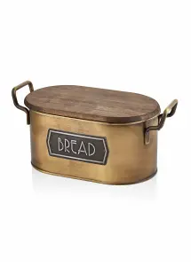 Rozi Gold Bread Bin With Wooden Lid