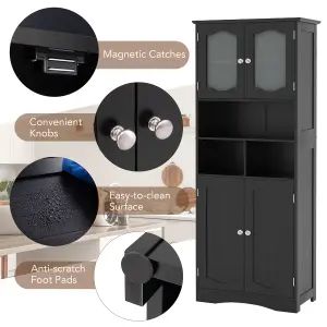 COSTWAY 148cm Tall Bathroom Cabinet Freestanding Storage Cabinet with Tempered Glass Doors