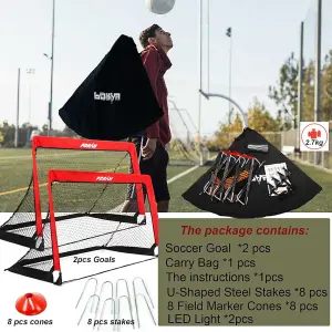 Football Goal Soccer Training Net 125x85cm / 4ft, Set of 2 - Portable Garden Park Target Practice Posts with 8 Field Cones & Pegs