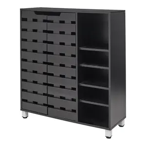 5 Tier Black Shoe Storage Cabinet Shoe Stand Organizer Rack Unit with Double Doors