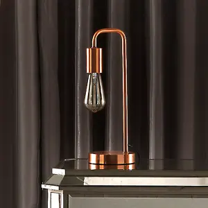 Caitlin Industrial Filament Bulb Table Desk Lamp Brushed Copper (Rose Gold)