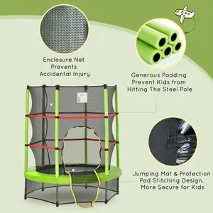 HOMCOM Kids Trampoline w/ Enclosure Net Age 3 to 6 Years Old Green