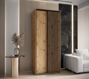 Sapporo Sliding Door Wardrobe - Stylish and Compact - Oak Artisan (H)2050mm (W)1100mm (D)600mm