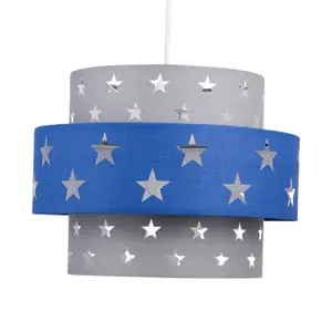 First Choice Lighting Pair of Navy Blue and Grey Star Two Tier Light Shades