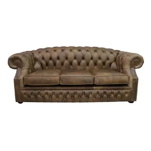 Chesterfield 3 Seater Cracked Wax T Brown Leather Sofa Bespoke In Buckingham Style