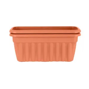 Wham 2x Vista Terracotta Plastic Planter, Large Rectangular Trough (60cm, Pack of 2)