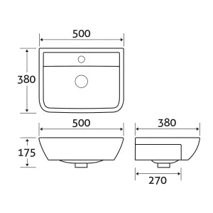 Astral Semi-Recessed Basin with 1 Tap Hole (W)500mm