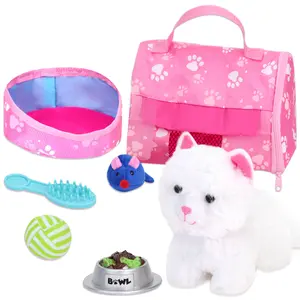 Sophia's by Teamson Kids White Plush Kitty Cat and Accessories Set for 18" Dolls