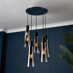 Litecraft Visconte Atrani Black Ombre 5 Light Cascading Pendant