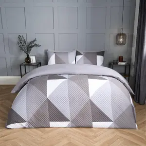 Geometric Pinsonic Duvet Cover Bedding Set Pillowcase Quilt, Grey - Double