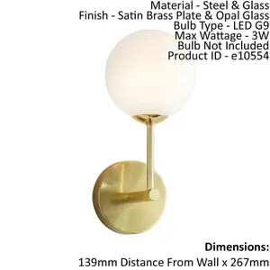 Wall Light Satin Brass Plate & Opal Glass 3W LED G9 Dimmable Living Room