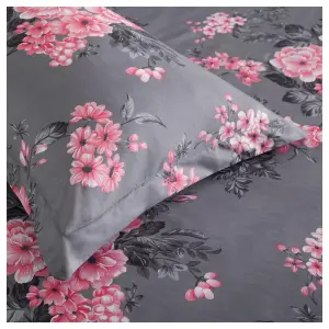 Printed Duvet Cover Set With Matching Pillow case Bedding Bed Sets Grey Bouquet Reversible Quilt Covers Single Double King