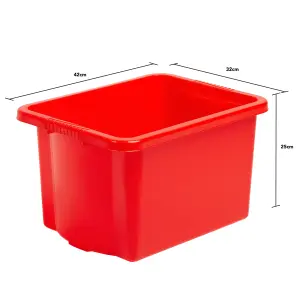 Wham 4x Stack & Store 24L Red Plastic Storage Boxes. Home, Office, Classroom, Playroom, Toys, Books. L42 x W32 x H25cm