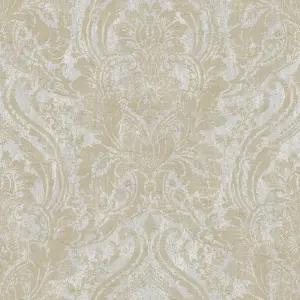 Grandeco Textured Distressed Metallic Damask Wallpaper, Grey