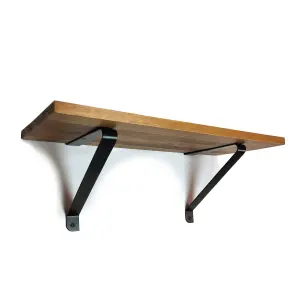 Solid Pine Rustical Shelf Medium Oak with Black GALA Bracket 25x120cm