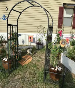 Metal Garden Patio Arch With Planters Rose Arbour Archway Climbing Plant Trellis