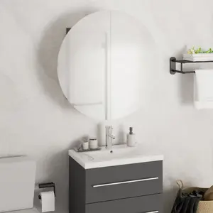 Berkfield Bathroom Cabinet with Round Mirror&LED Grey 47x47x17.5 cm