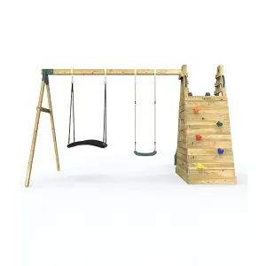 Rebo Wooden Pyramid Activity Frame with Swings and 10ft Water Slide - Rainbow