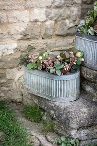 3 x Garden Trading Vence Oval Troughs Flower Planters Pots Metal Steel