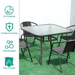 Black Square Tempered Glass Tabletop Metal Outdoor Garden Coffee Table with Parasol Hole 105 cm