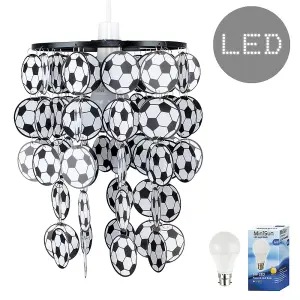 ValueLights Football Black Ceiling Pendant Shade and B22 GLS LED 6W Warm White 3000K Bulb