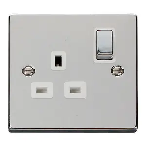 Polished Chrome 1 Gang 13A DP Ingot Switched Plug Socket - White Trim - SE Home