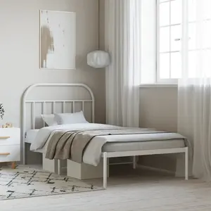 Berkfield Metal Bed Frame with Headboard White 100x190 cm