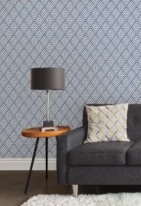 NuWallpaper NU1702 Kensington Damask Peel & Stick Wallpaper, Blue